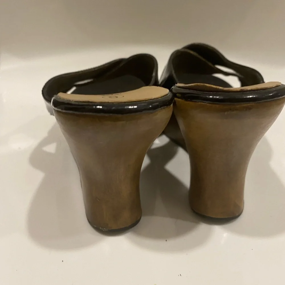 Self Esteem Black Patent Open Toe Wedge